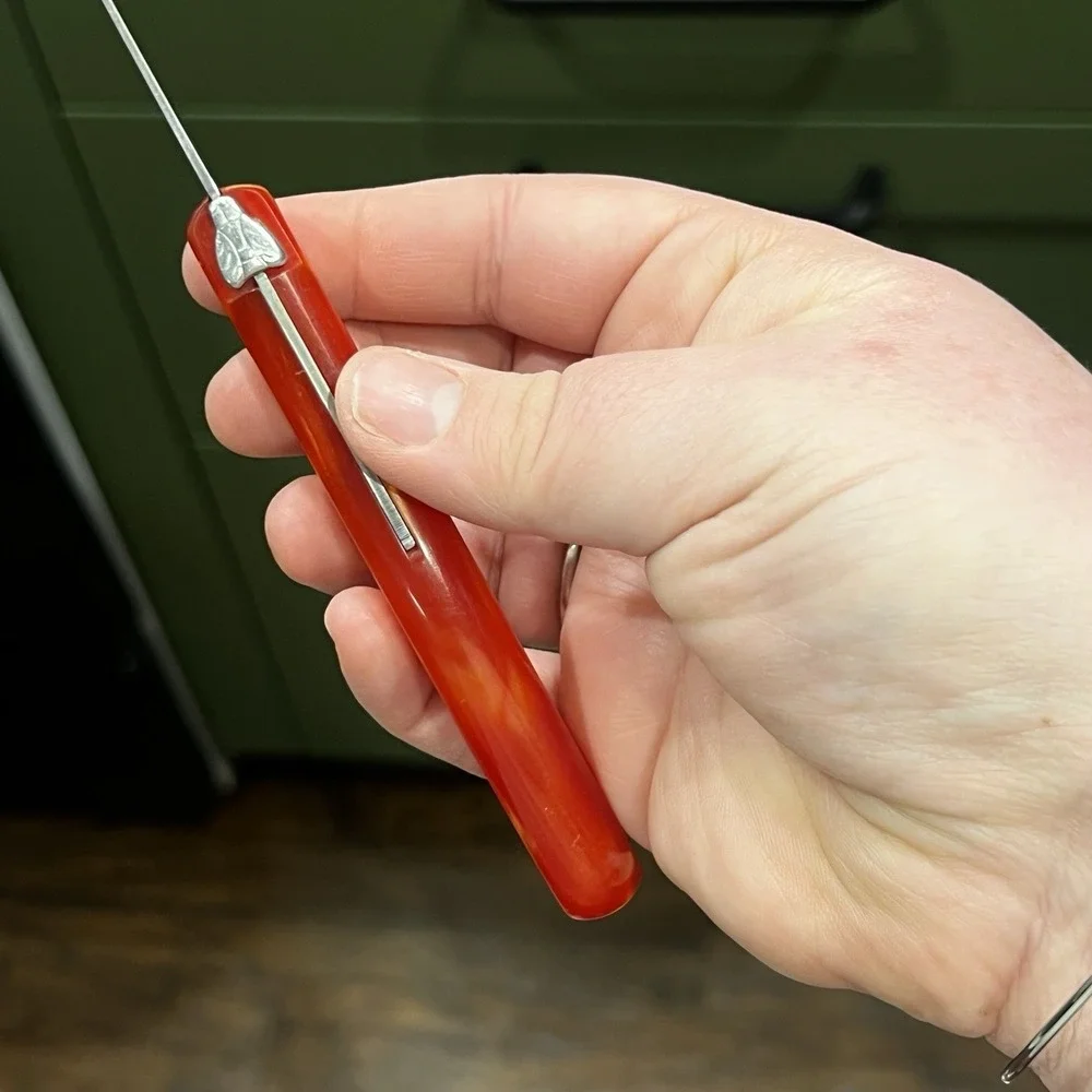 Claude Dozorme Laguiole Serrated Kitchen Knife Orange Handle Stainless‎ France